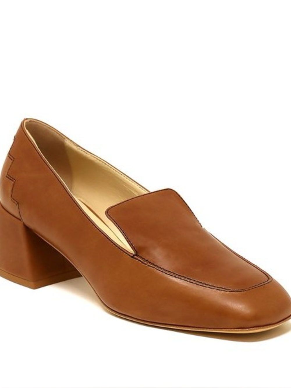 Sylven New York Leather Block Heel Loafer Cognac Brown